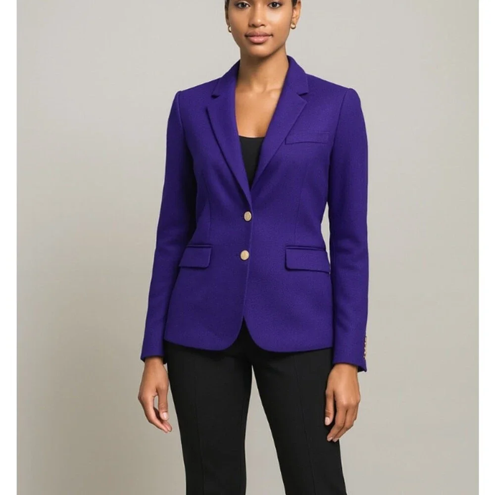 J. Crew blazer school boy jacket purple gold hardware wool blend SZ 0 - Picture 1 of 9